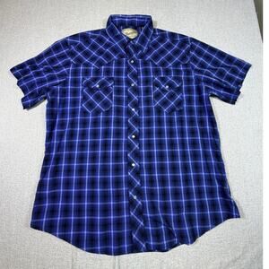 Wrangler Men's XL Blue Black Plaid Pearl Snap Western Short Sleeve Shirt Top`